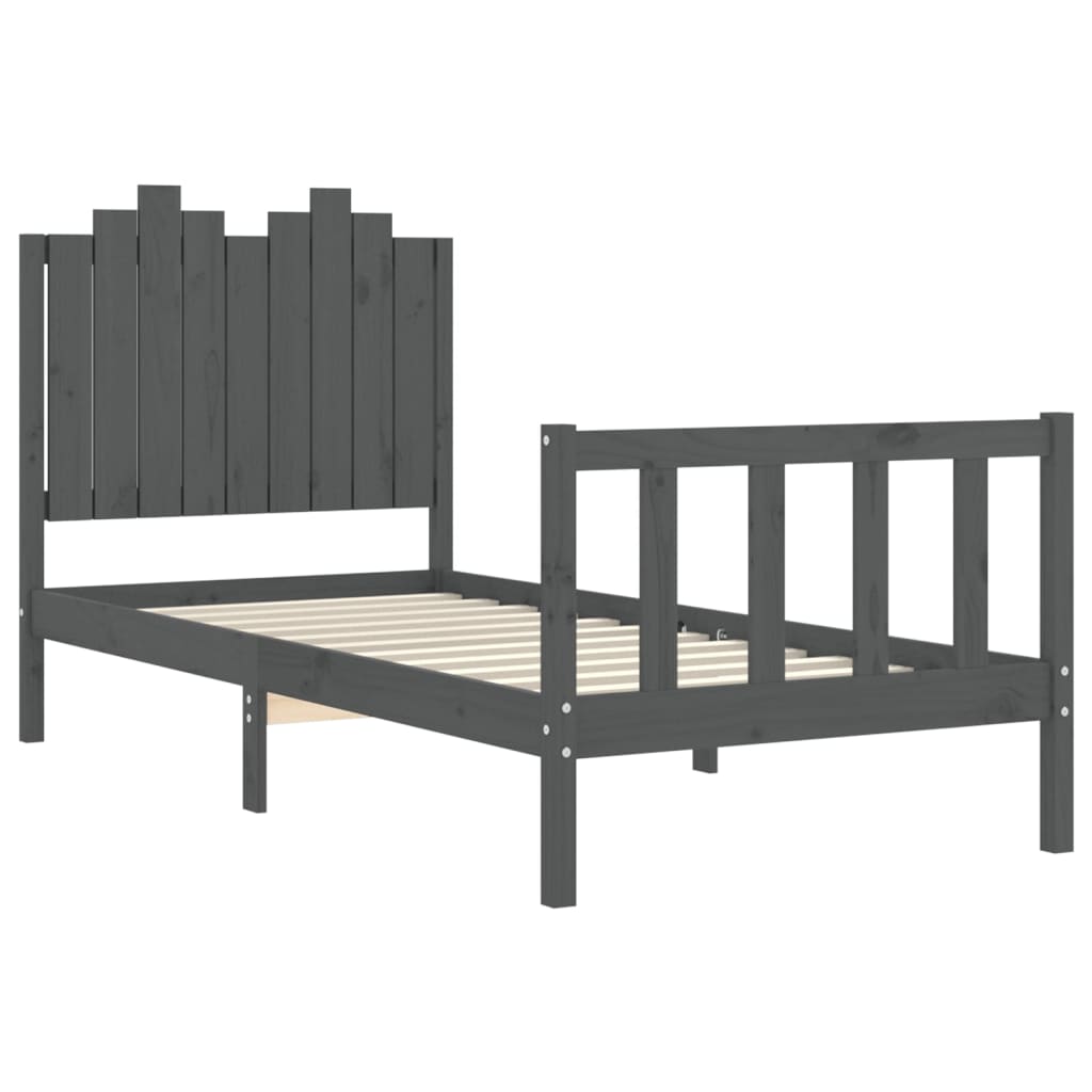 vidaXL Estrutura de cama com cabeceira 90x190 cm madeira maciça cinza