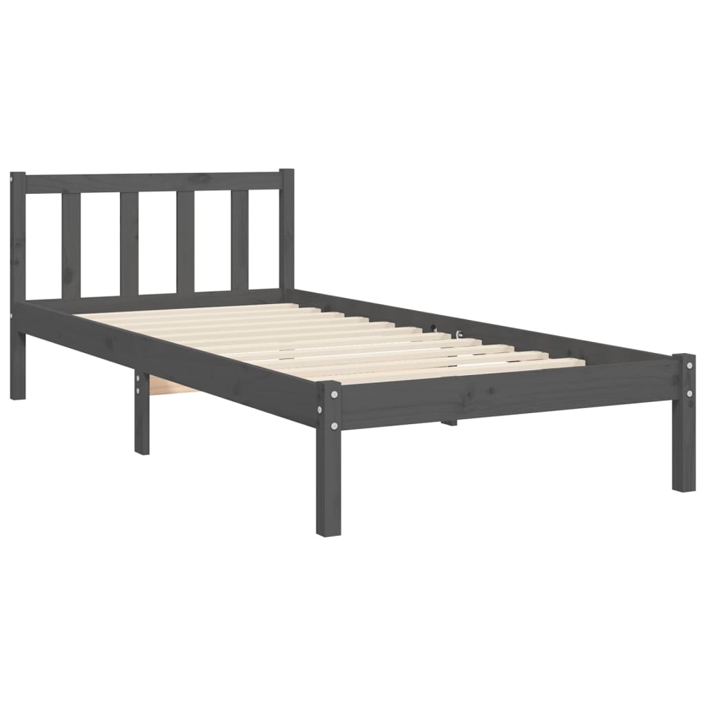 vidaXL Estrutura de cama com cabeceira 90x190 cm madeira maciça cinza