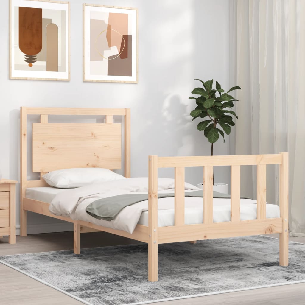 vidaXL Estrutura de cama com cabeceira 90x190 cm madeira maciça