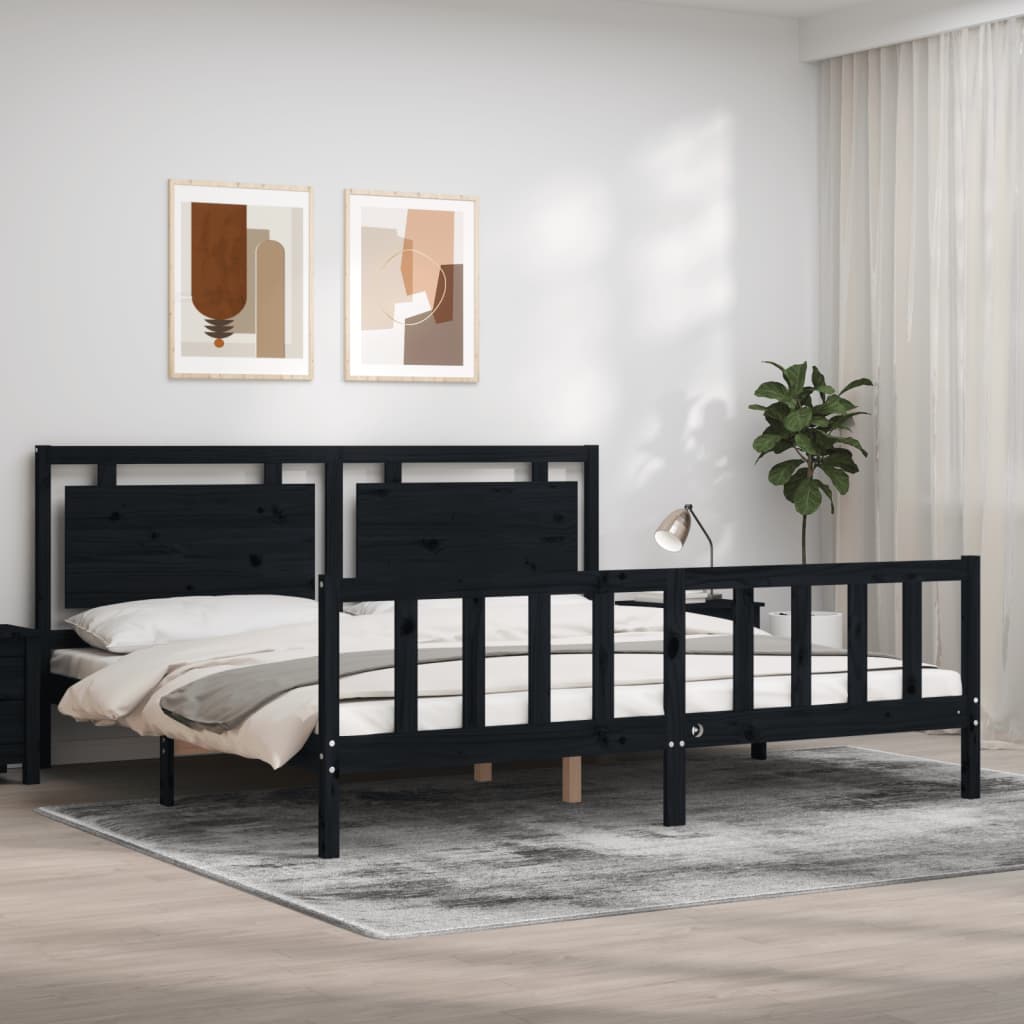 vidaXL Estrutura de cama com cabeceira 200x200 cm madeira maciça preto