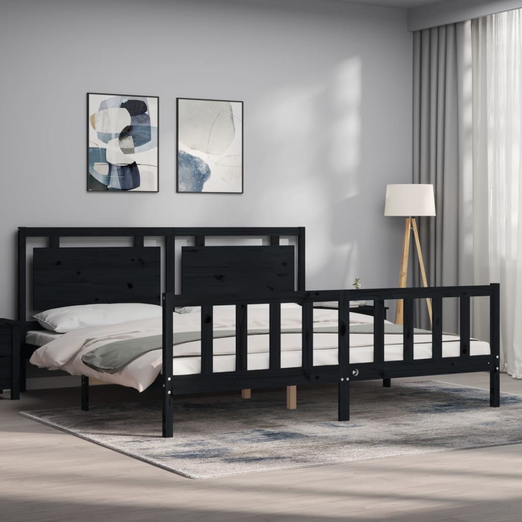 vidaXL Estrutura de cama com cabeceira 200x200 cm madeira maciça preto