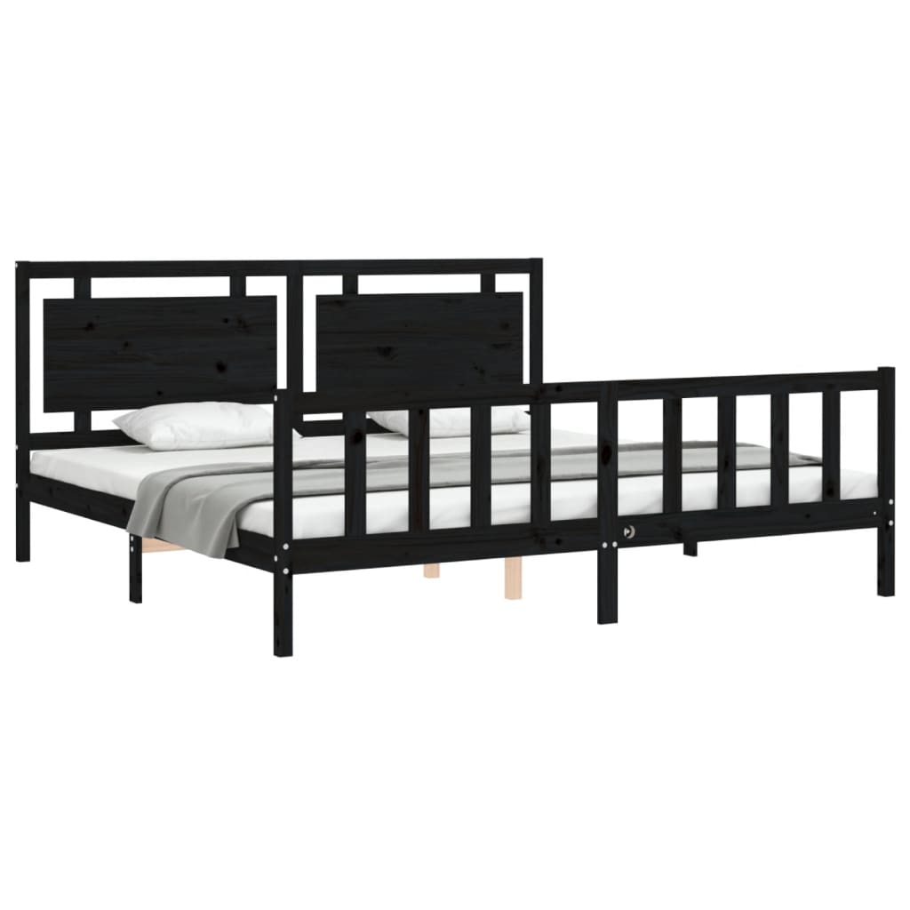 vidaXL Estrutura de cama com cabeceira 200x200 cm madeira maciça preto