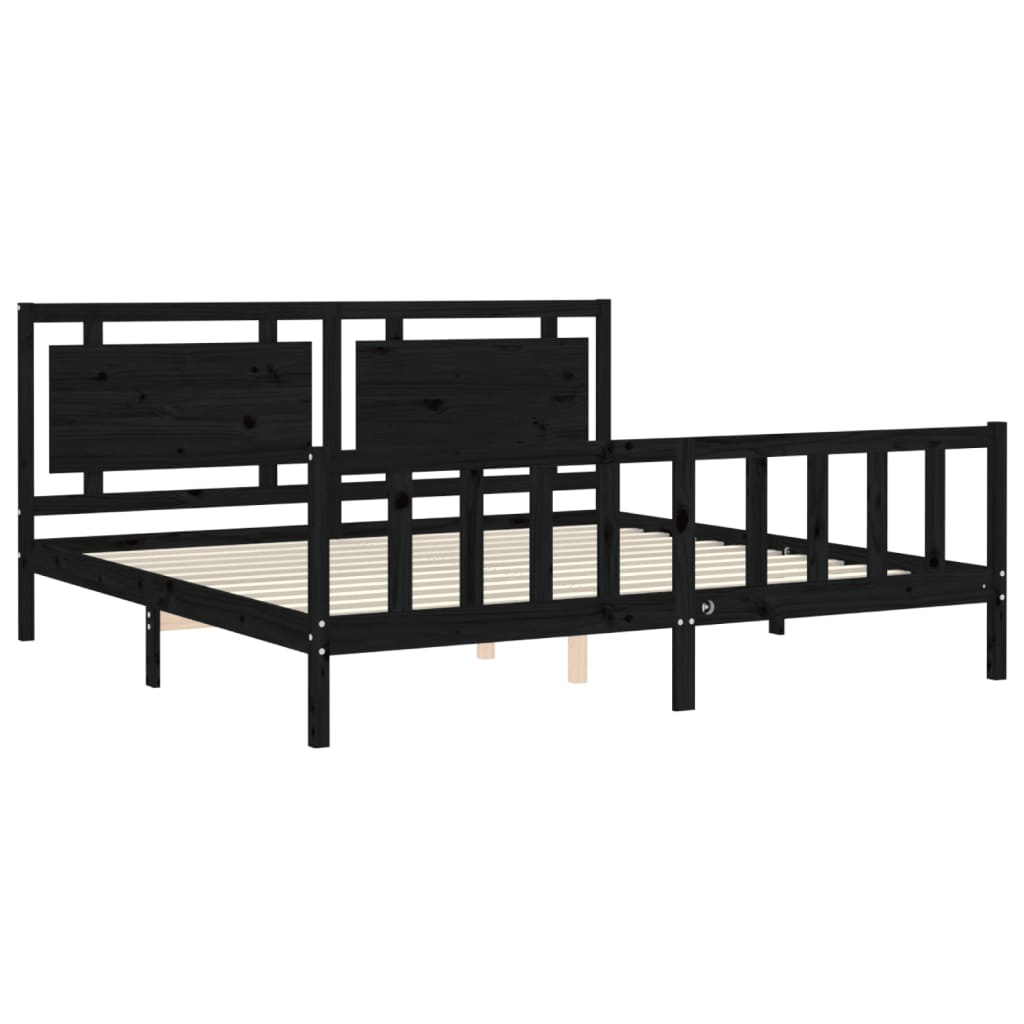 vidaXL Estrutura de cama com cabeceira 200x200 cm madeira maciça preto