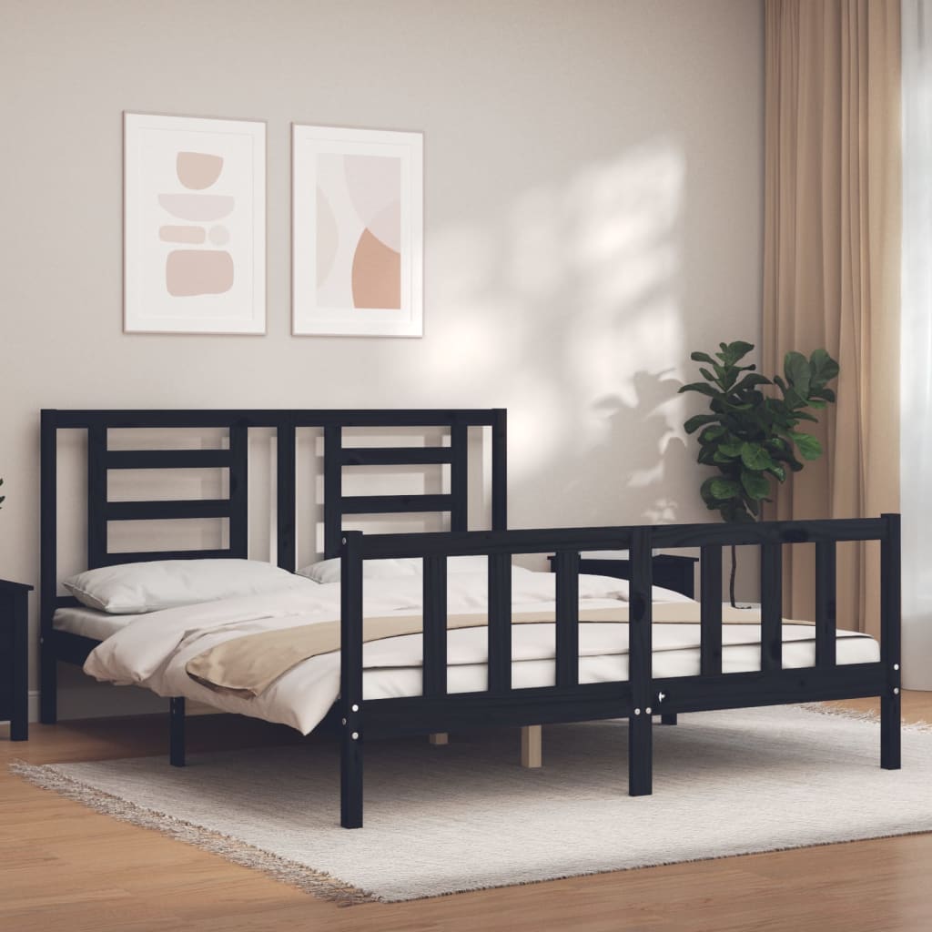 vidaXL Estrutura de cama com cabeceira 160x200 cm madeira maciça preto