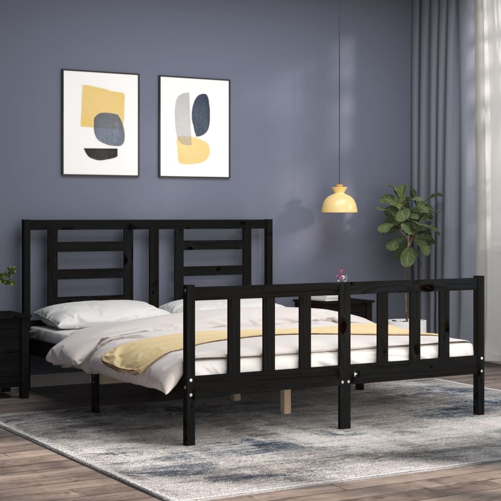 vidaXL Estrutura de cama com cabeceira 160x200 cm madeira maciça preto