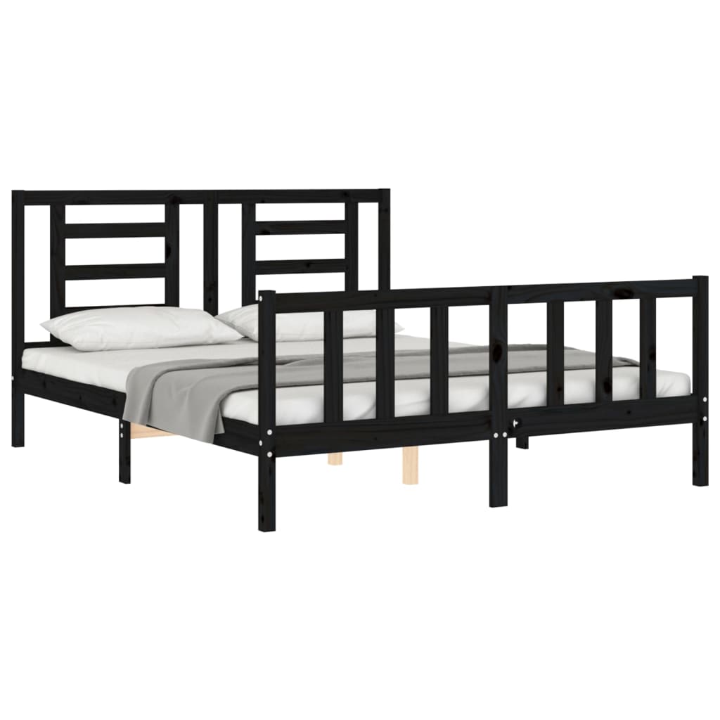 vidaXL Estrutura de cama com cabeceira 160x200 cm madeira maciça preto