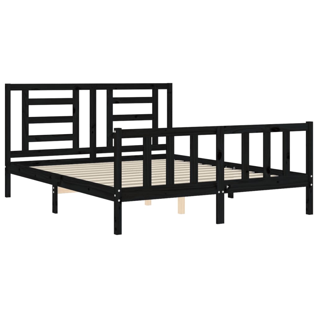 vidaXL Estrutura de cama com cabeceira 160x200 cm madeira maciça preto