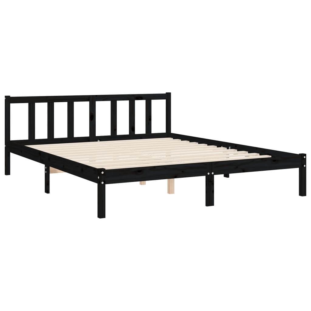 vidaXL Estrutura de cama com cabeceira 160x200 cm madeira maciça preto