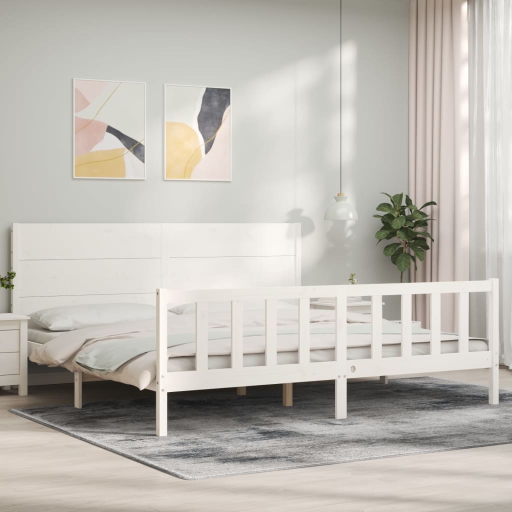 vidaXL Estrutura de cama com cabeceira 200x200cm madeira maciça branco