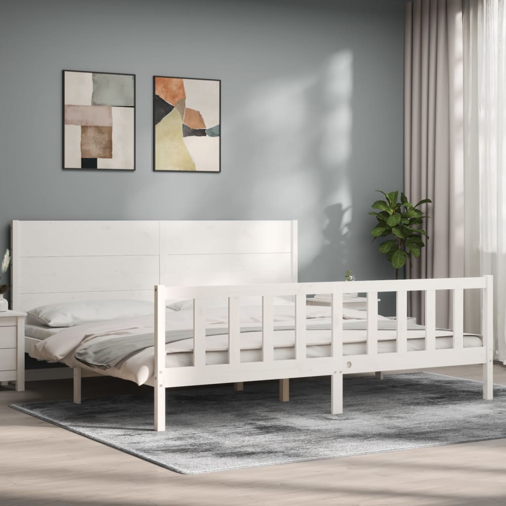 vidaXL Estrutura de cama com cabeceira 200x200cm madeira maciça branco