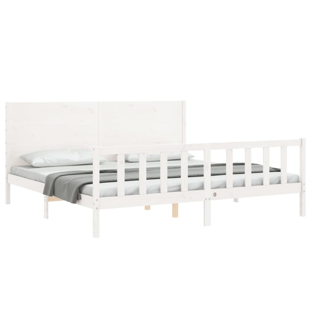 vidaXL Estrutura de cama com cabeceira 200x200cm madeira maciça branco