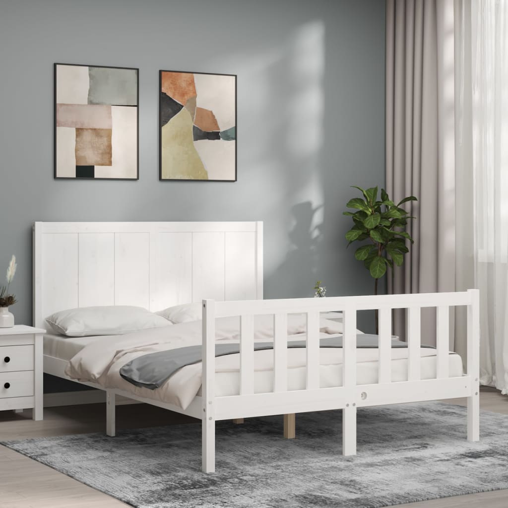 vidaXL Estrutura de cama com cabeceira 140x190cm madeira maciça branco