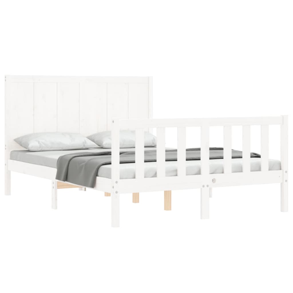 vidaXL Estrutura de cama com cabeceira 140x190cm madeira maciça branco