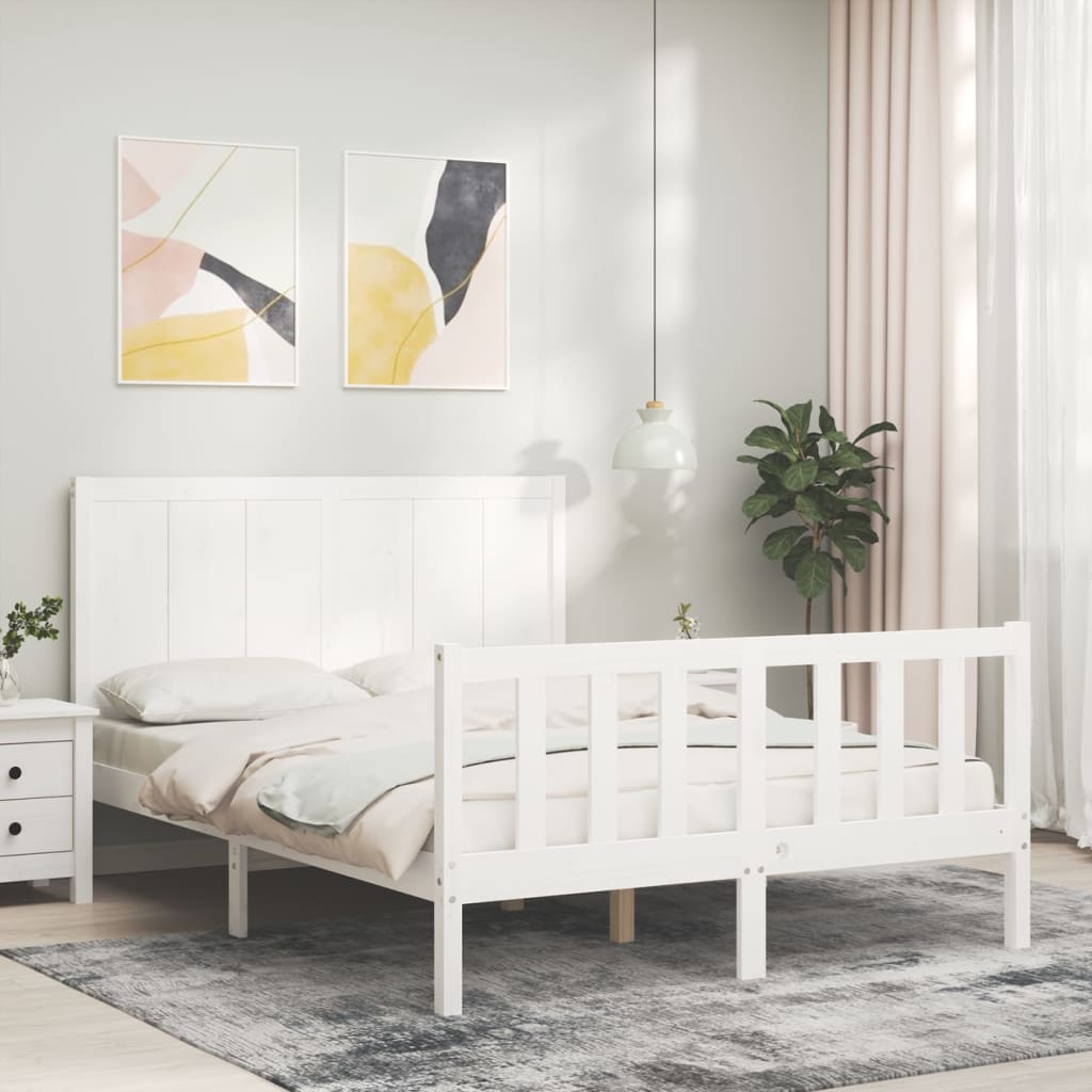 vidaXL Estrutura de cama com cabeceira 140x190cm madeira maciça branco