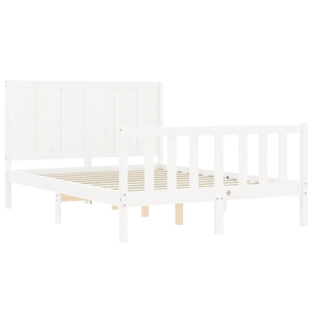 vidaXL Estrutura de cama com cabeceira 140x190cm madeira maciça branco