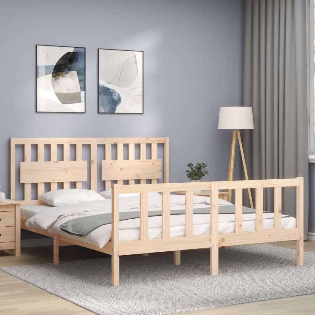 vidaXL Estrutura de cama com cabeceira 160x200 cm madeira maciça