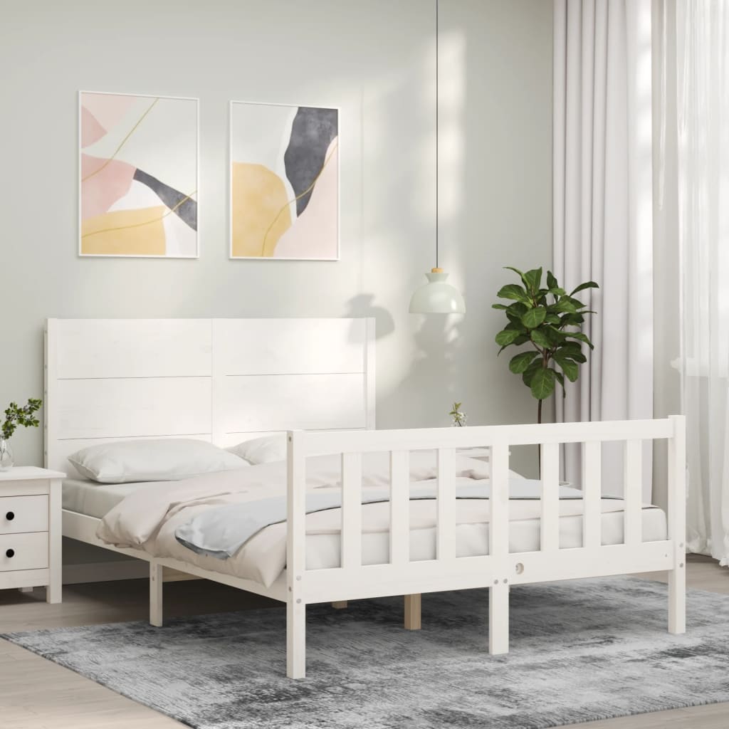 vidaXL Estrutura de cama com cabeceira 140x190cm madeira maciça branco