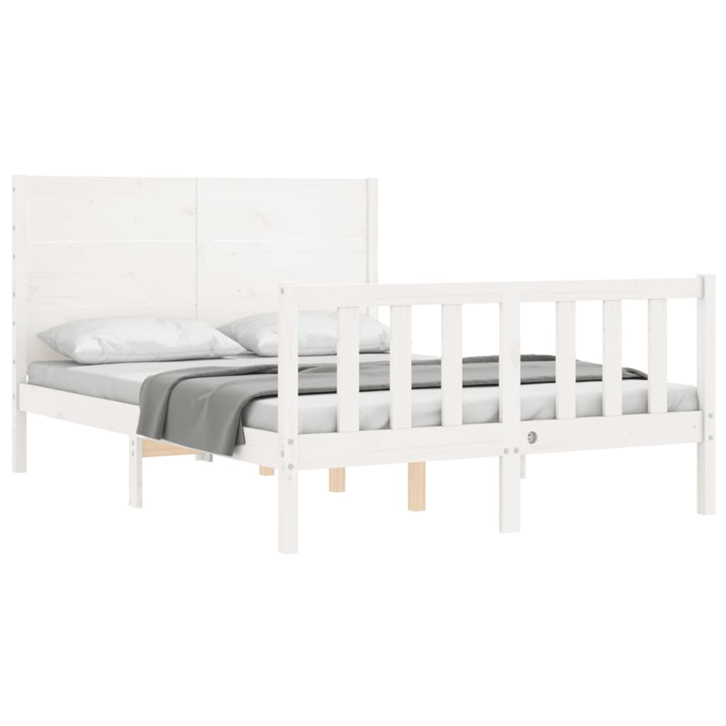 vidaXL Estrutura de cama com cabeceira 140x190cm madeira maciça branco