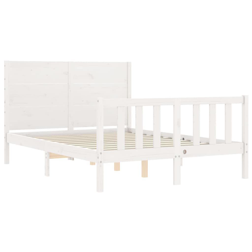 vidaXL Estrutura de cama com cabeceira 140x190cm madeira maciça branco