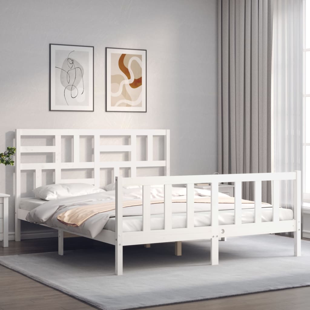 vidaXL Estrutura de cama com cabeceira 160x200 cm madeira maciça