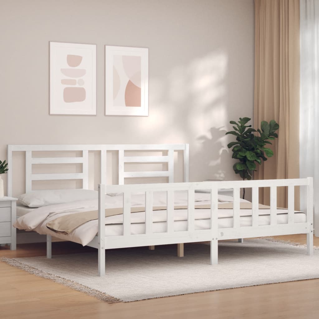 vidaXL Estrutura cama Super King Size c/ cabeceira madeira branco