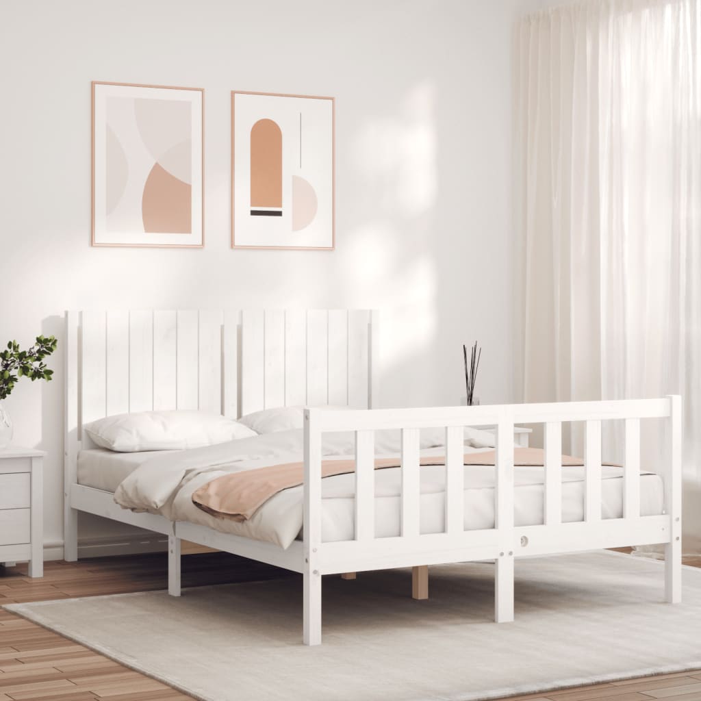 vidaXL Estrutura de cama com cabeceira 140x190cm madeira maciça branco