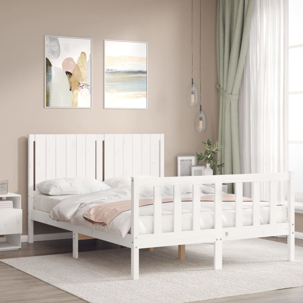 vidaXL Estrutura de cama com cabeceira 140x190cm madeira maciça branco