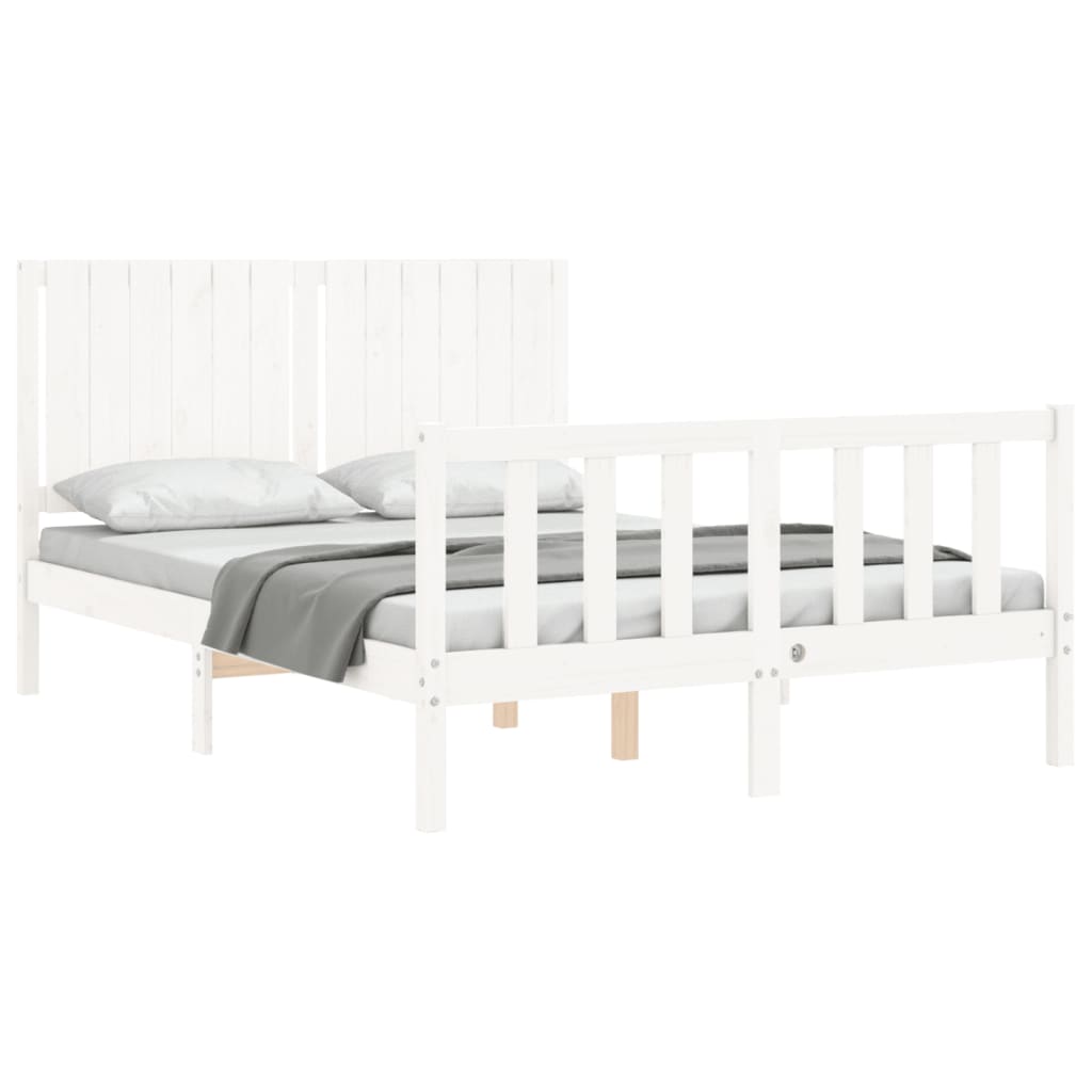 vidaXL Estrutura de cama com cabeceira 140x190cm madeira maciça branco