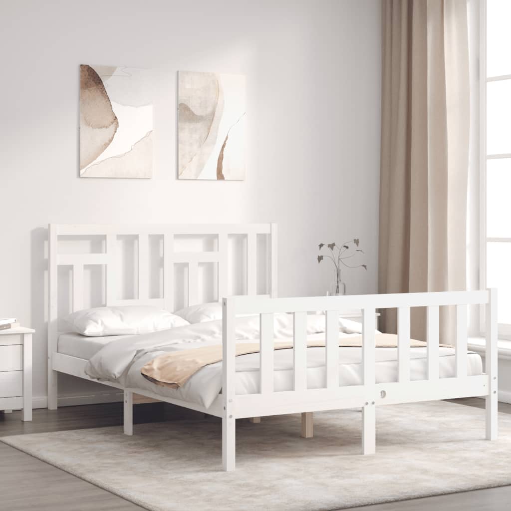 vidaXL Estrutura de cama com cabeceira 120x200cm madeira maciça branco