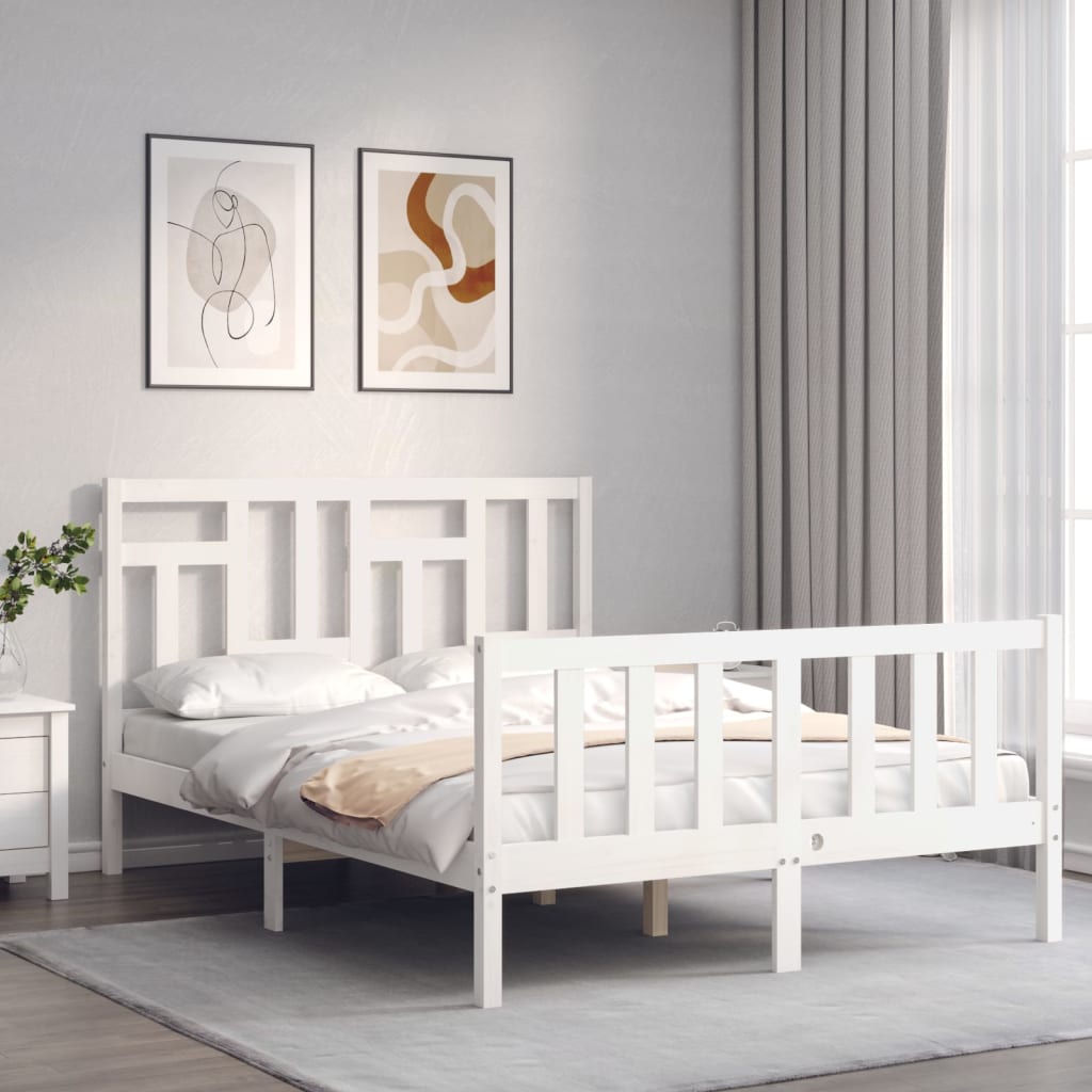 vidaXL Estrutura de cama com cabeceira 120x200cm madeira maciça branco