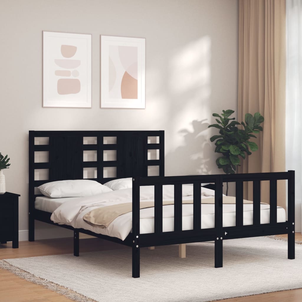 vidaXL Estrutura de cama com cabeceira 140x200 cm madeira maciça preto