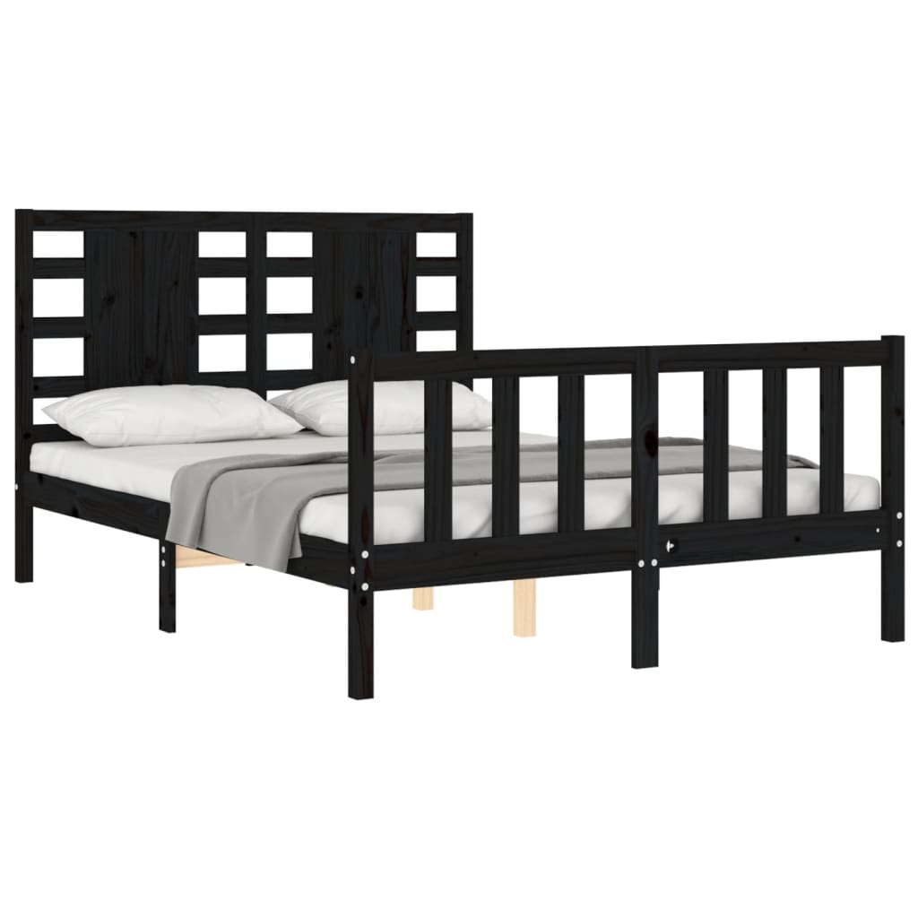 vidaXL Estrutura de cama com cabeceira 140x200 cm madeira maciça preto