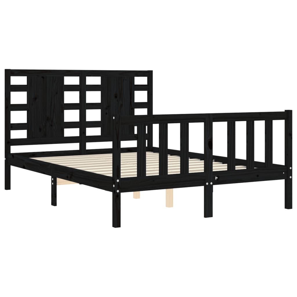 vidaXL Estrutura de cama com cabeceira 140x200 cm madeira maciça preto