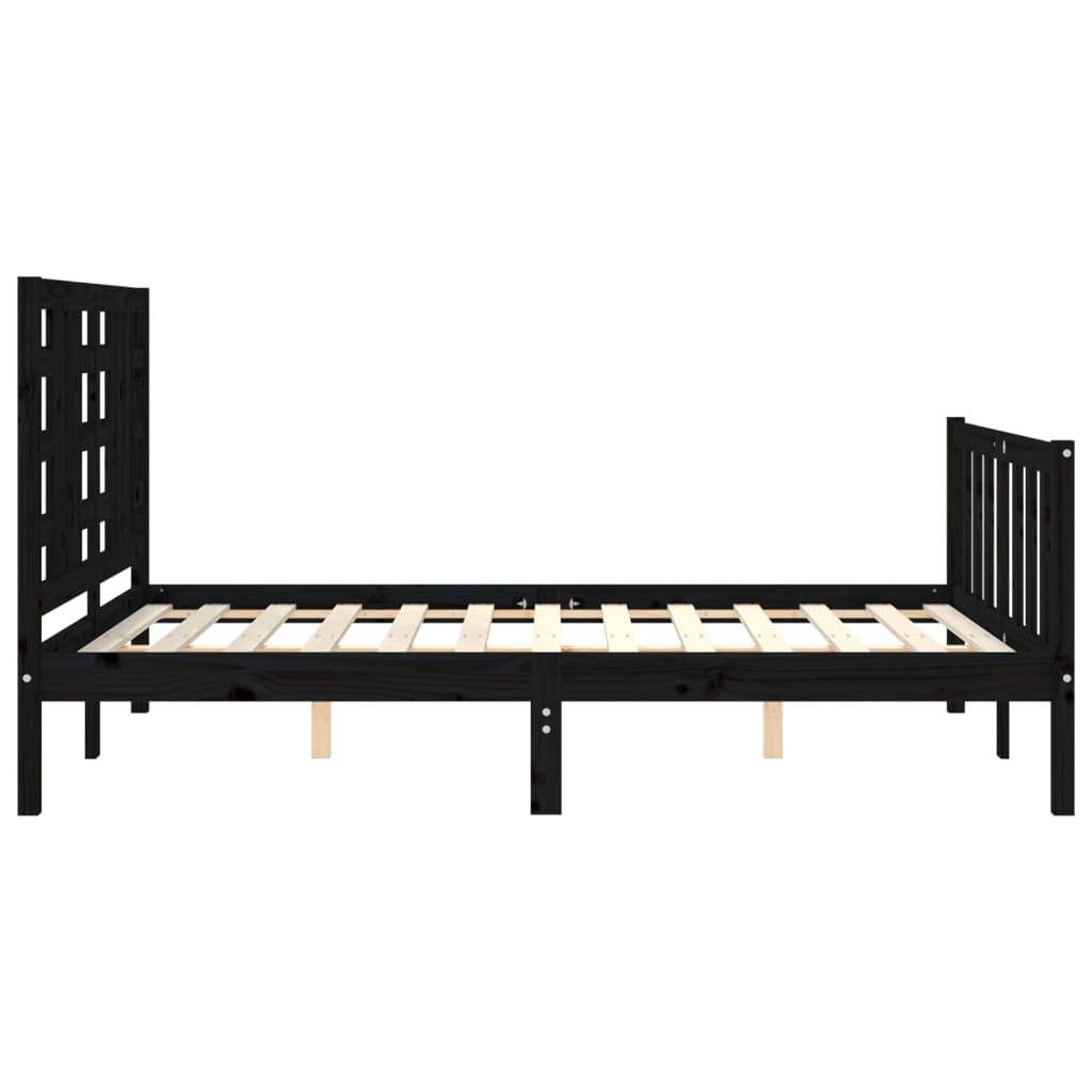 vidaXL Estrutura de cama com cabeceira 140x200 cm madeira maciça preto