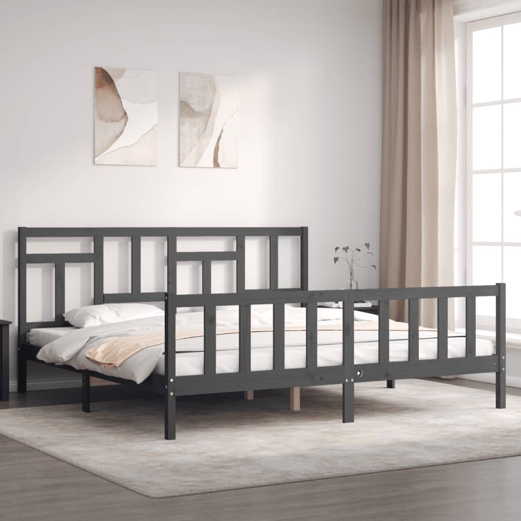 vidaXL Estrutura de cama com cabeceira 200x200 cm madeira maciça cinza