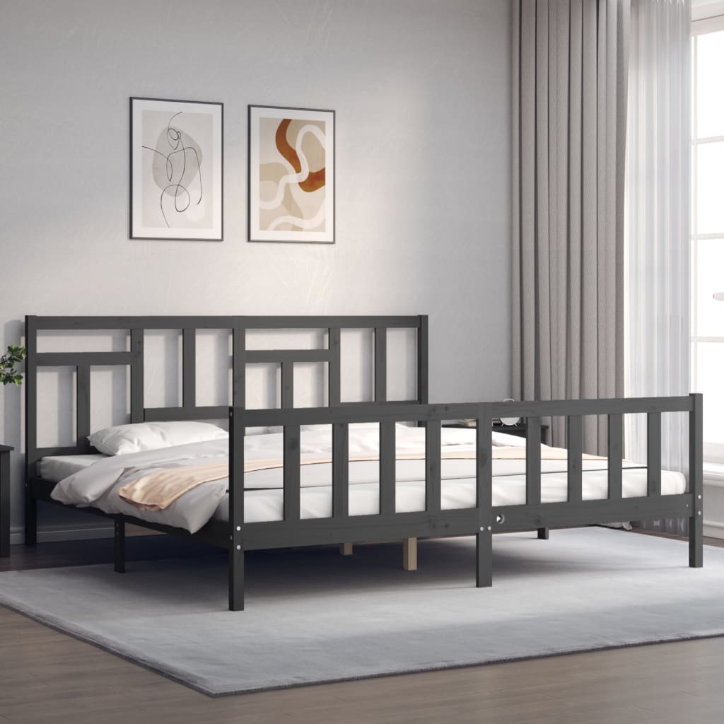 vidaXL Estrutura de cama com cabeceira 200x200 cm madeira maciça cinza