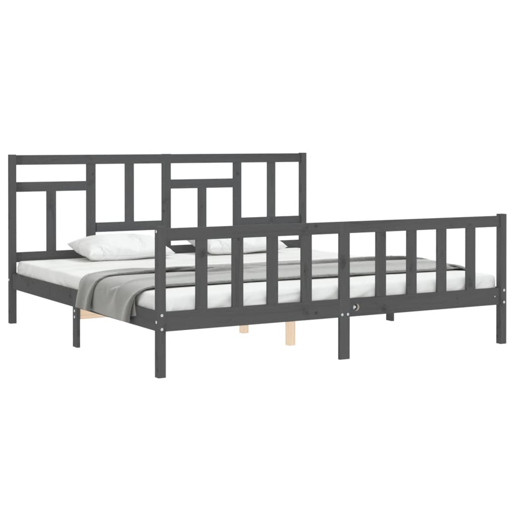 vidaXL Estrutura de cama com cabeceira 200x200 cm madeira maciça cinza