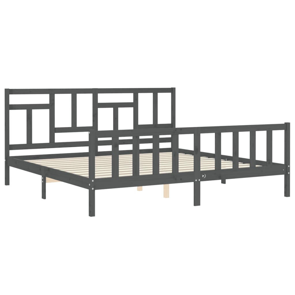 vidaXL Estrutura de cama com cabeceira 200x200 cm madeira maciça cinza