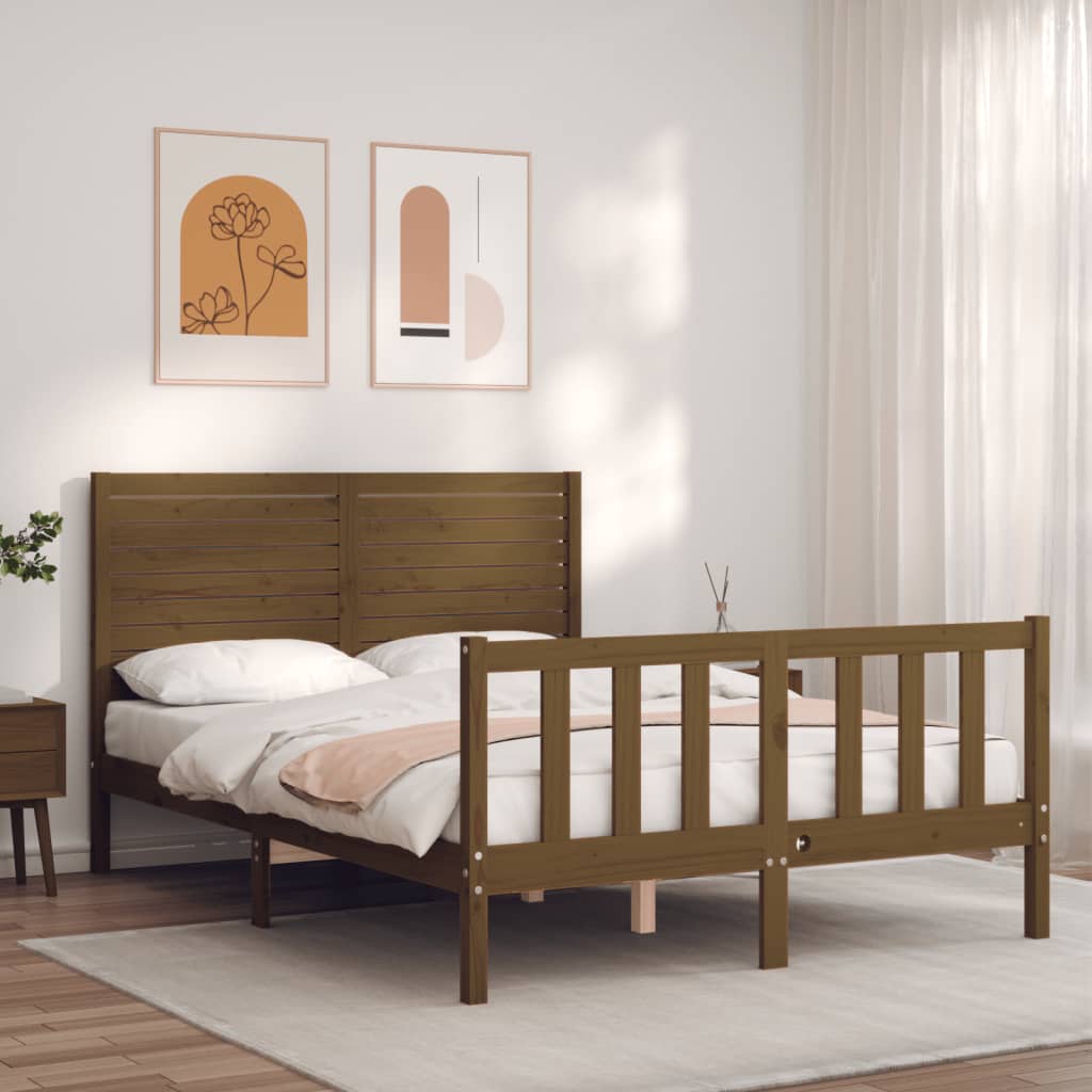 vidaXL Estrutura cama cabeceira 120x200cm madeira maciça castanho-mel