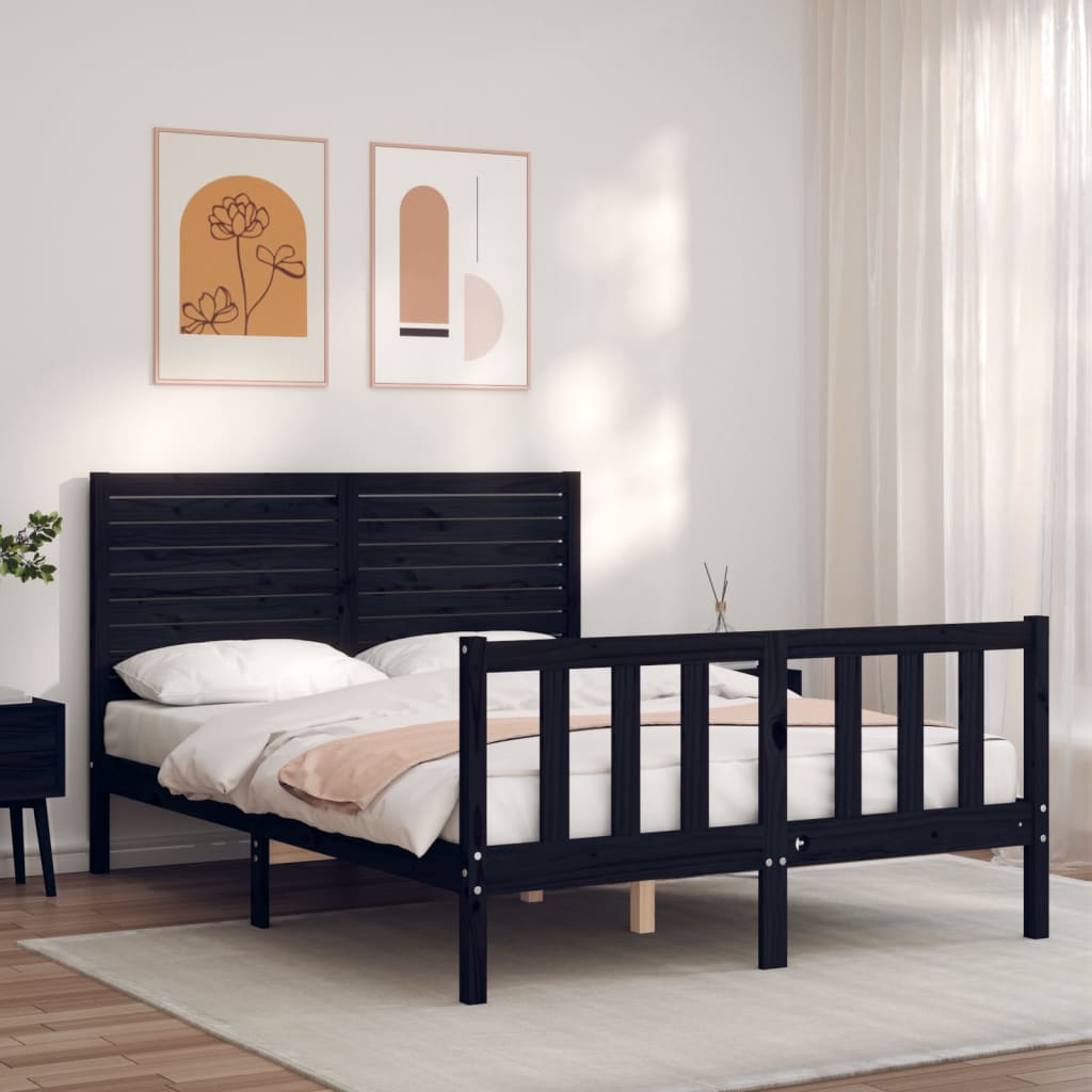 vidaXL Estrutura de cama com cabeceira 140x200 cm madeira maciça preto