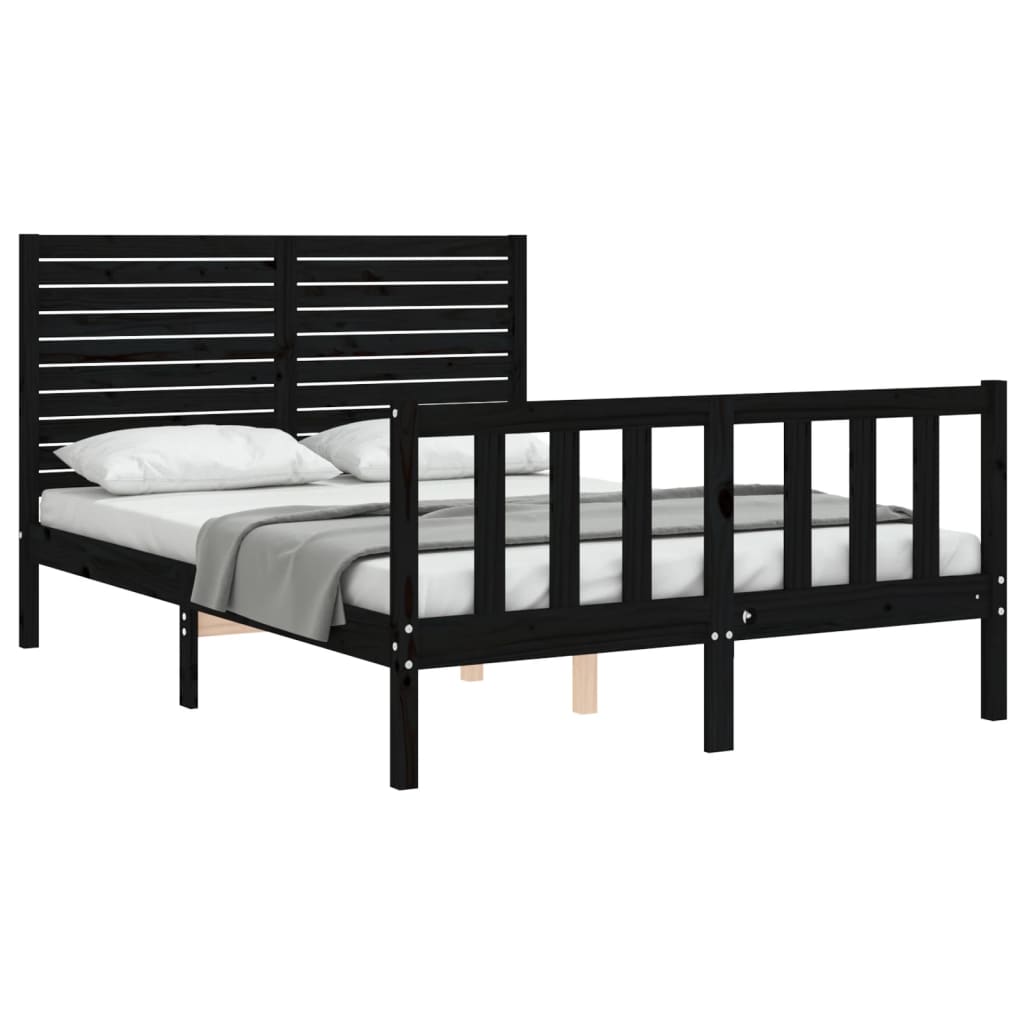 vidaXL Estrutura de cama com cabeceira 140x200 cm madeira maciça preto