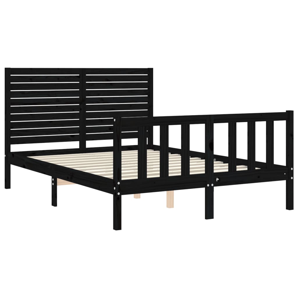 vidaXL Estrutura de cama com cabeceira 140x200 cm madeira maciça preto