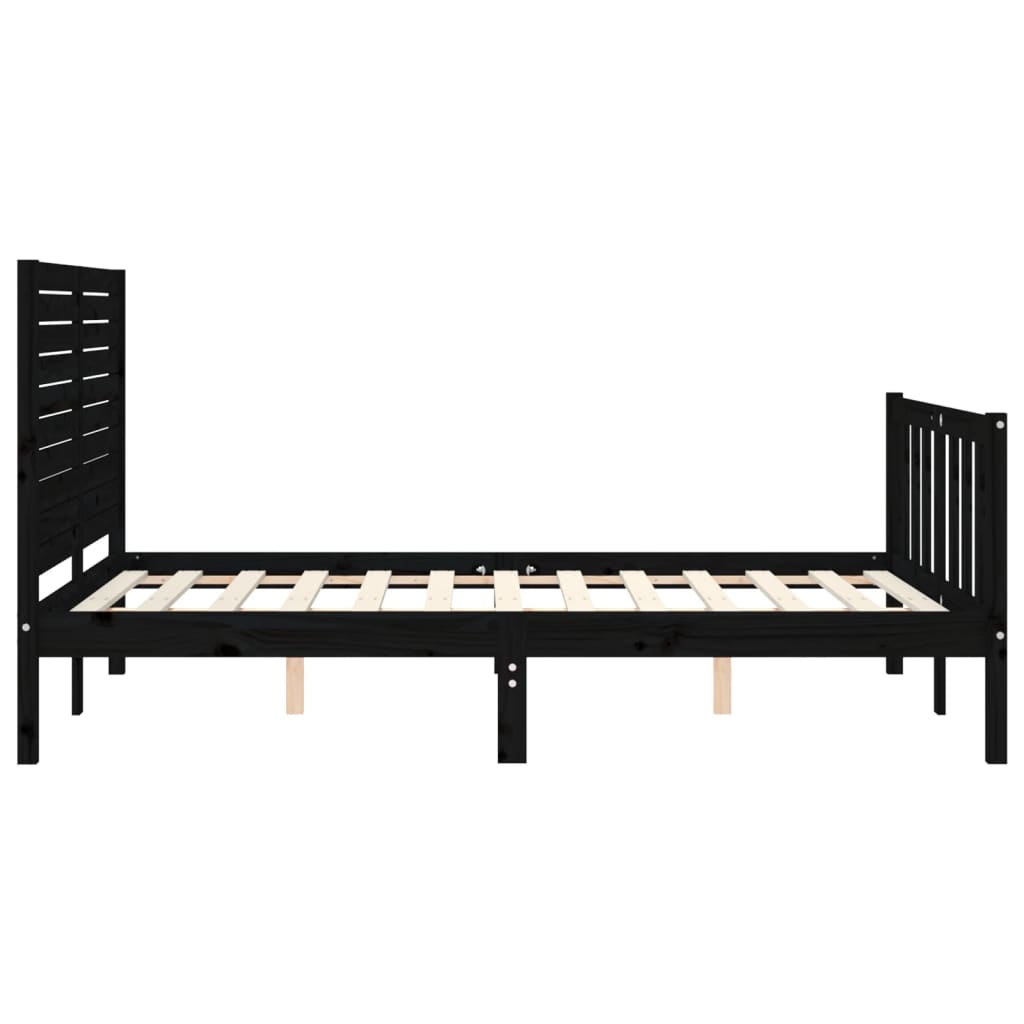 vidaXL Estrutura de cama com cabeceira 140x200 cm madeira maciça preto