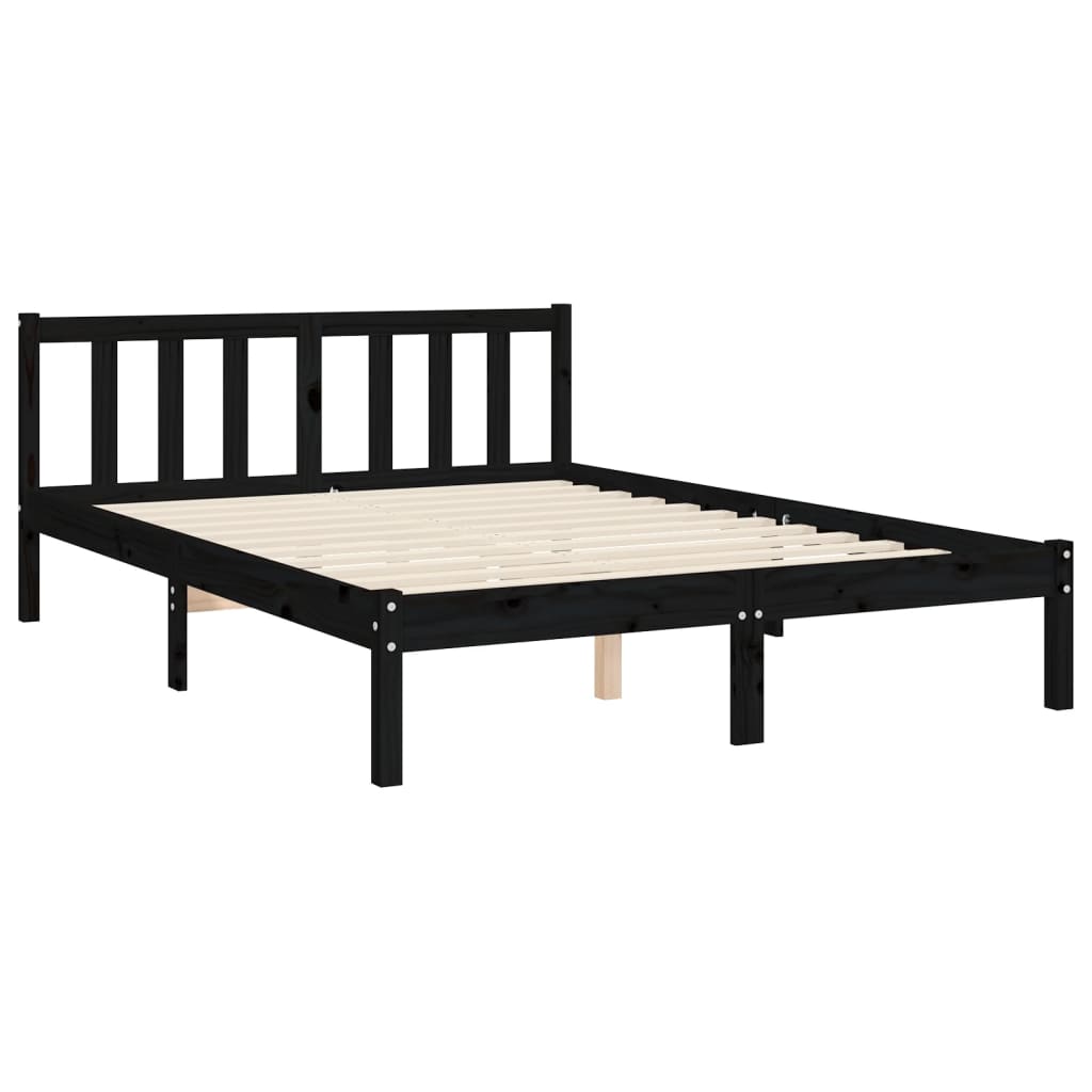 vidaXL Estrutura de cama com cabeceira 140x200 cm madeira maciça preto