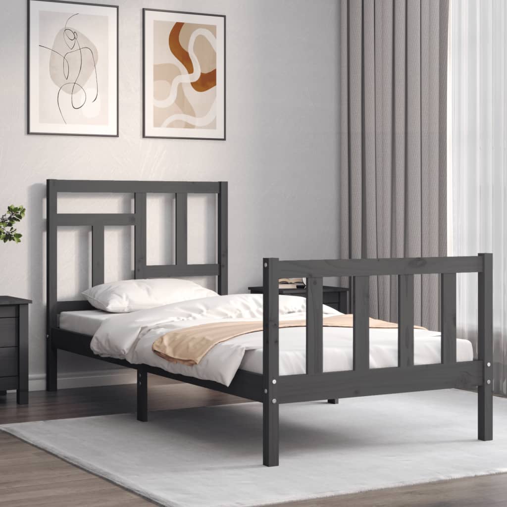 vidaXL Estrutura de cama com cabeceira 90x200 cm madeira maciça cinza