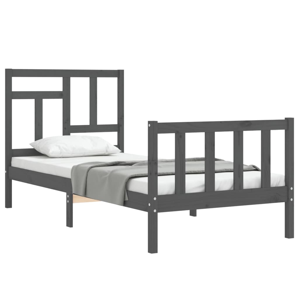 vidaXL Estrutura de cama com cabeceira 90x200 cm madeira maciça cinza