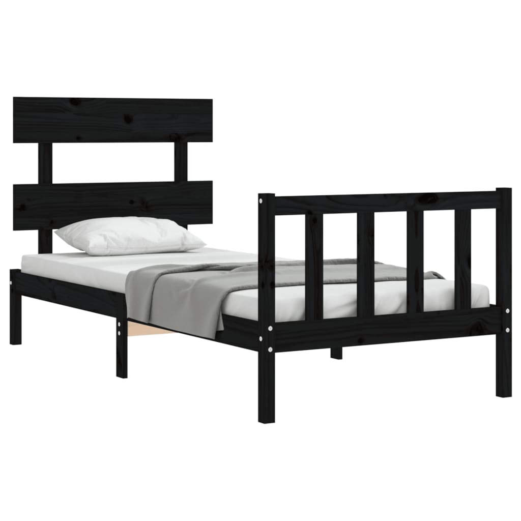 vidaXL Estrutura de cama com cabeceira 100x200 cm madeira maciça preto