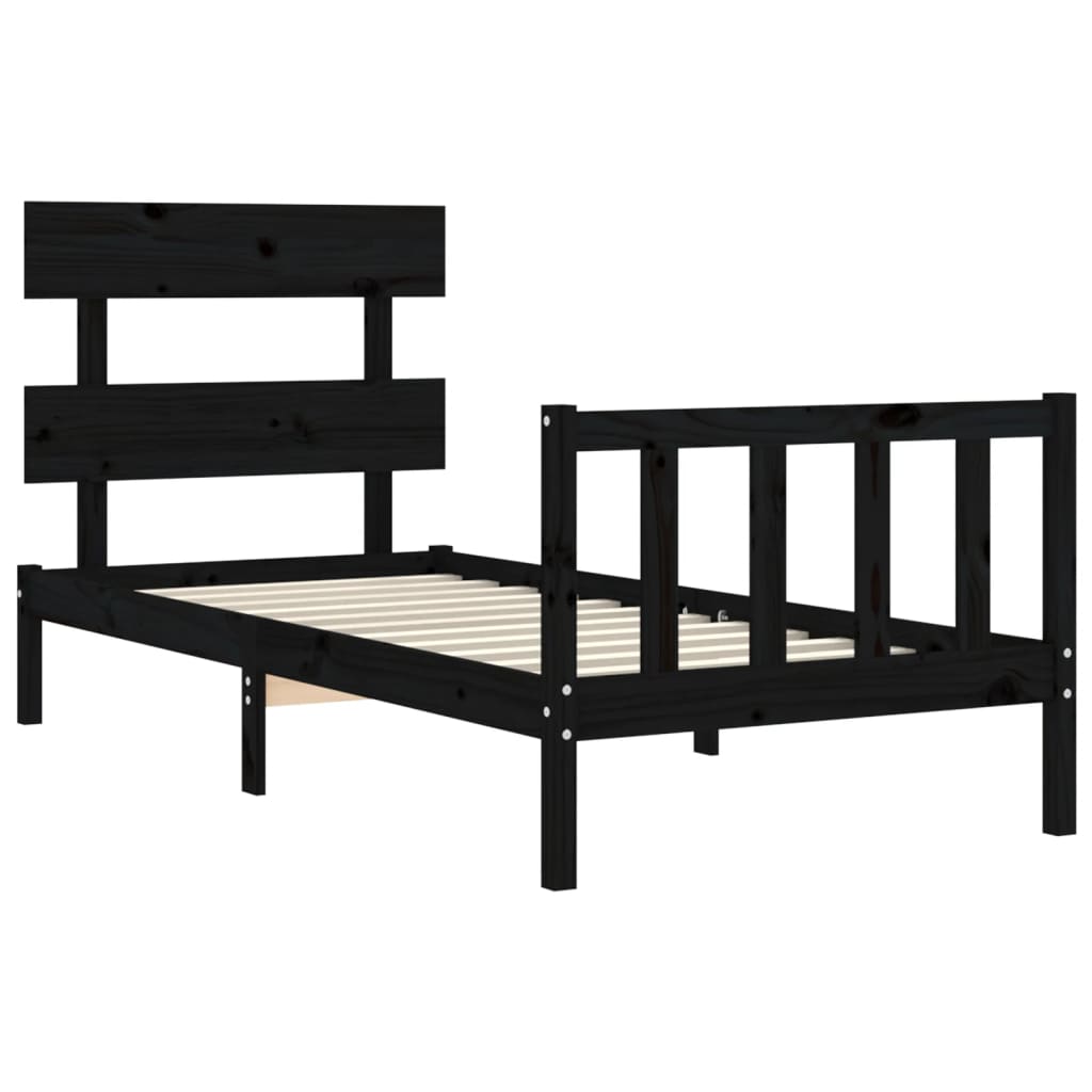 vidaXL Estrutura de cama com cabeceira 100x200 cm madeira maciça preto