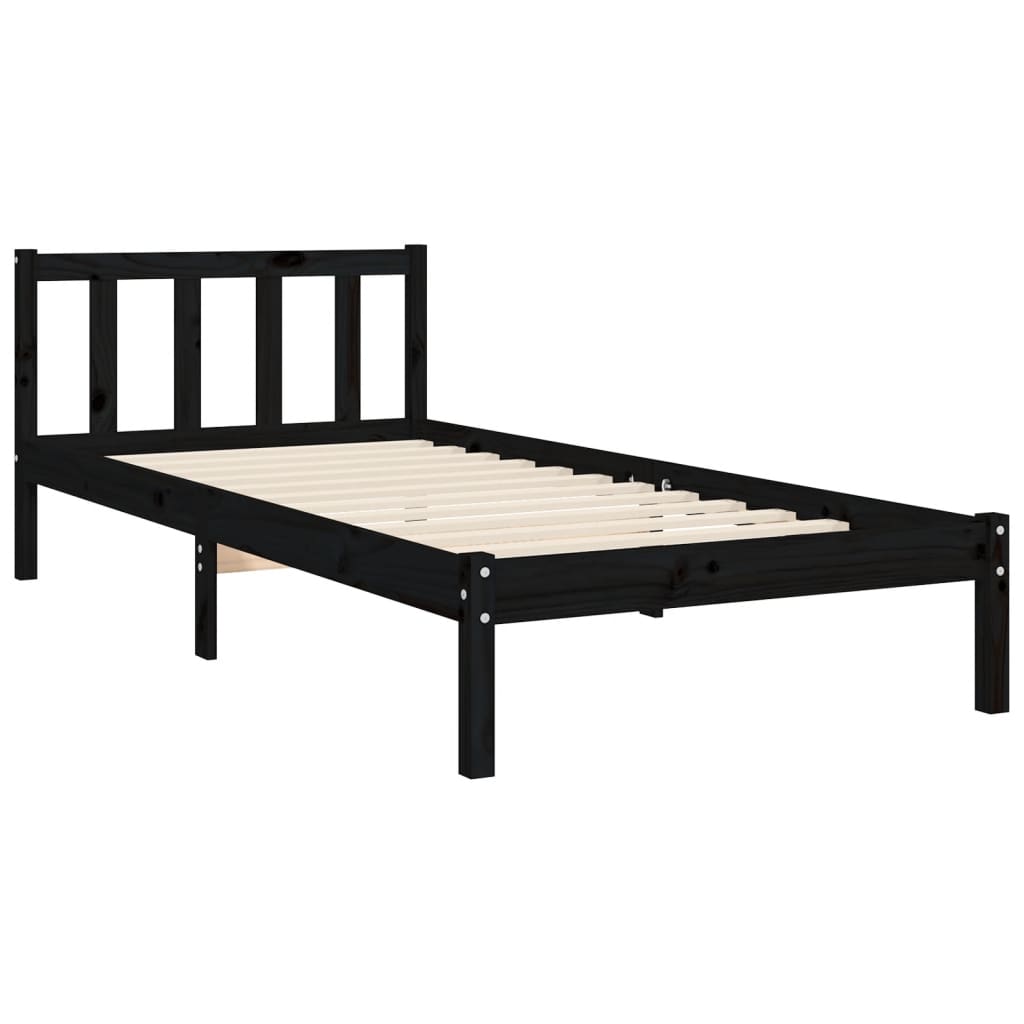 vidaXL Estrutura de cama com cabeceira 100x200 cm madeira maciça preto