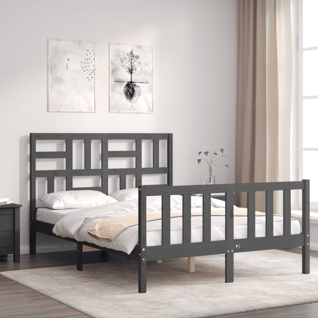 vidaXL Estrutura de cama com cabeceira 140x190 cm madeira maciça cinza